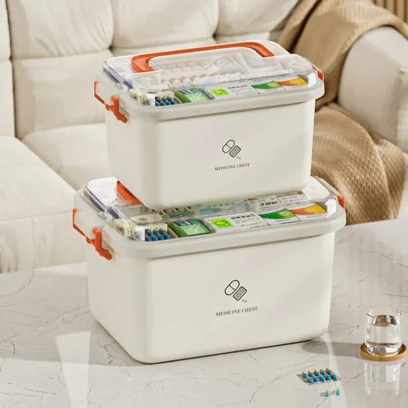 Portable medicine box, large-capacity home first-aid medical kit, family emergency organizer with multi-layer drug storage case