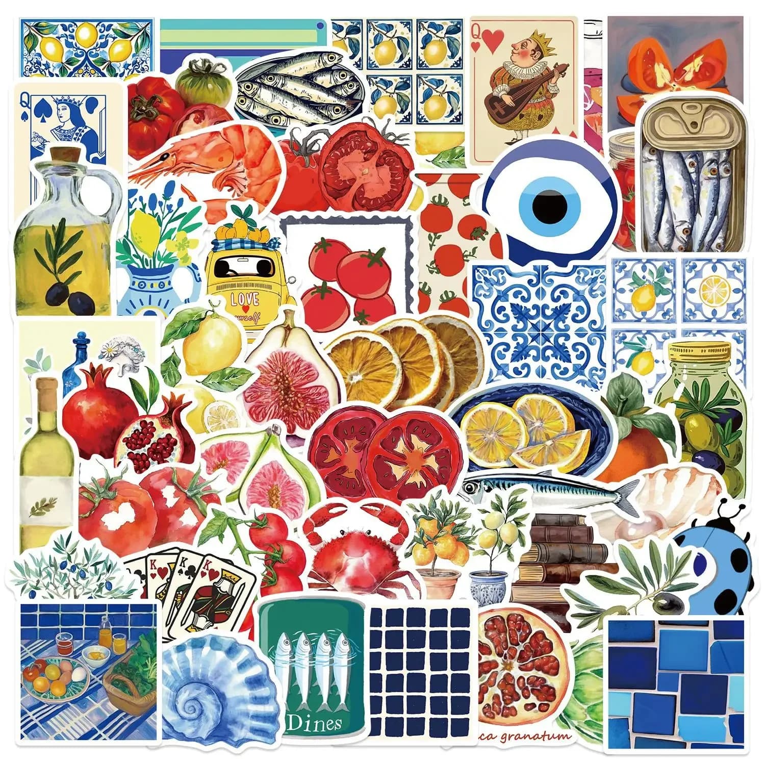 50 pieces cute mediterranean tomato scratches sticker phone diy laptop water bottle refrigerator waterproof sticker children's toys gifts