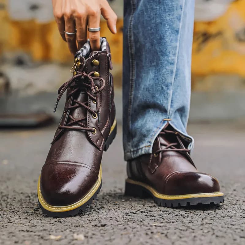 Fashion Men Leather Boots Metal Double Zipper Motorcycle Boots Oxford Business Men Ankle Boots Autumn Winter Shoes Large Size 48