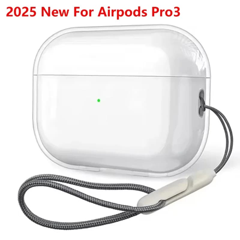 2025 Nuova custodia per auricolari per Airpods Pro3 antiurto con cordino per Airpods Pro3 Custodia di ricarica wireless morbida e trasparente