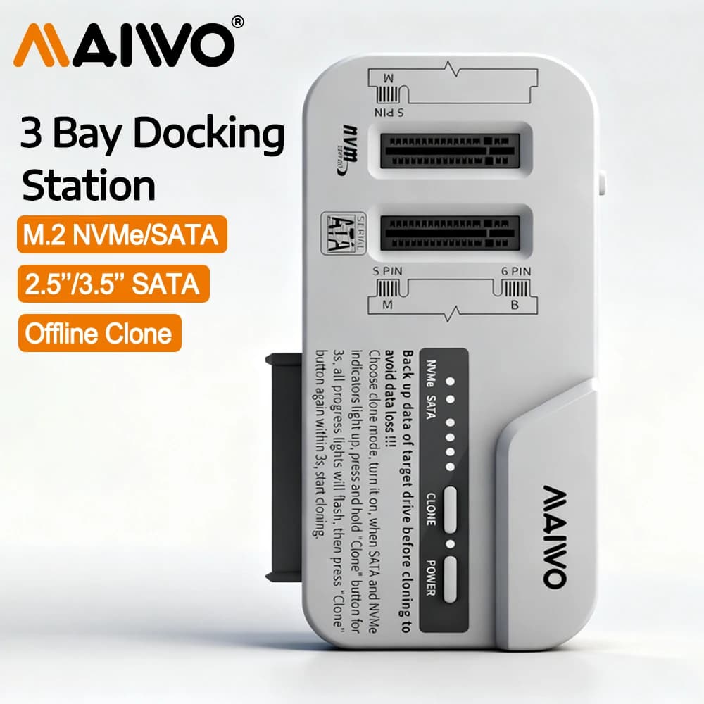 MAIWO Custodia per HDD/SSD SATA da 2,5/3,5 pollici M.2 NVMe/SATA SSD Adattatore per custodia USB3.2 Gen2 Custodia esterna USB C Supporta clone offline