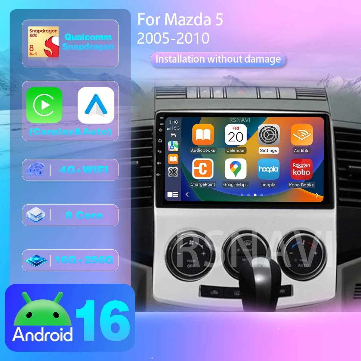 Autoradio Android 16 per MAZDA 5 2005-2010 con Carplay, Bluetooth, DSP, GPS, Schermo QLED 2 DIN
