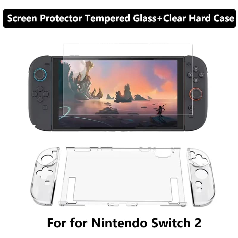 Proteggi schermo trasparente con custodia rigida in vetro temperato per Nintendo Switch 2 Custodia protettiva in cristallo antigraffio Protezione anticaduta
