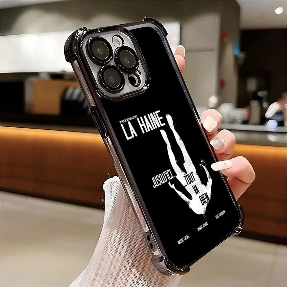 French Film LA Haine Phone Case Plating For IPhone 17 Pro Max 16 E 15 14 Plus 13 12 11 Air Anti-Fall Airabag Soft Cover