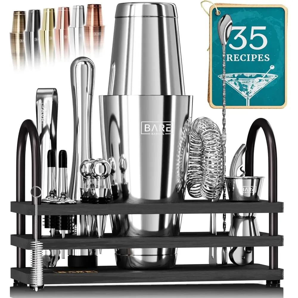 Set da Cocktail 14 Pezzi | Strumenti Premium per Barman | 35 ricette | Shaker Boston da 28oz