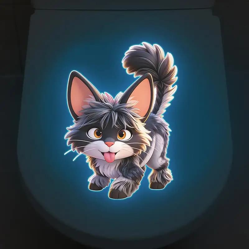 Adesivo Luminoso per WC a Forma di Gatto, Decorazione Murale per Bagno che Si Illumina al Buio, Divertente Decorazione per Casa e Bagno