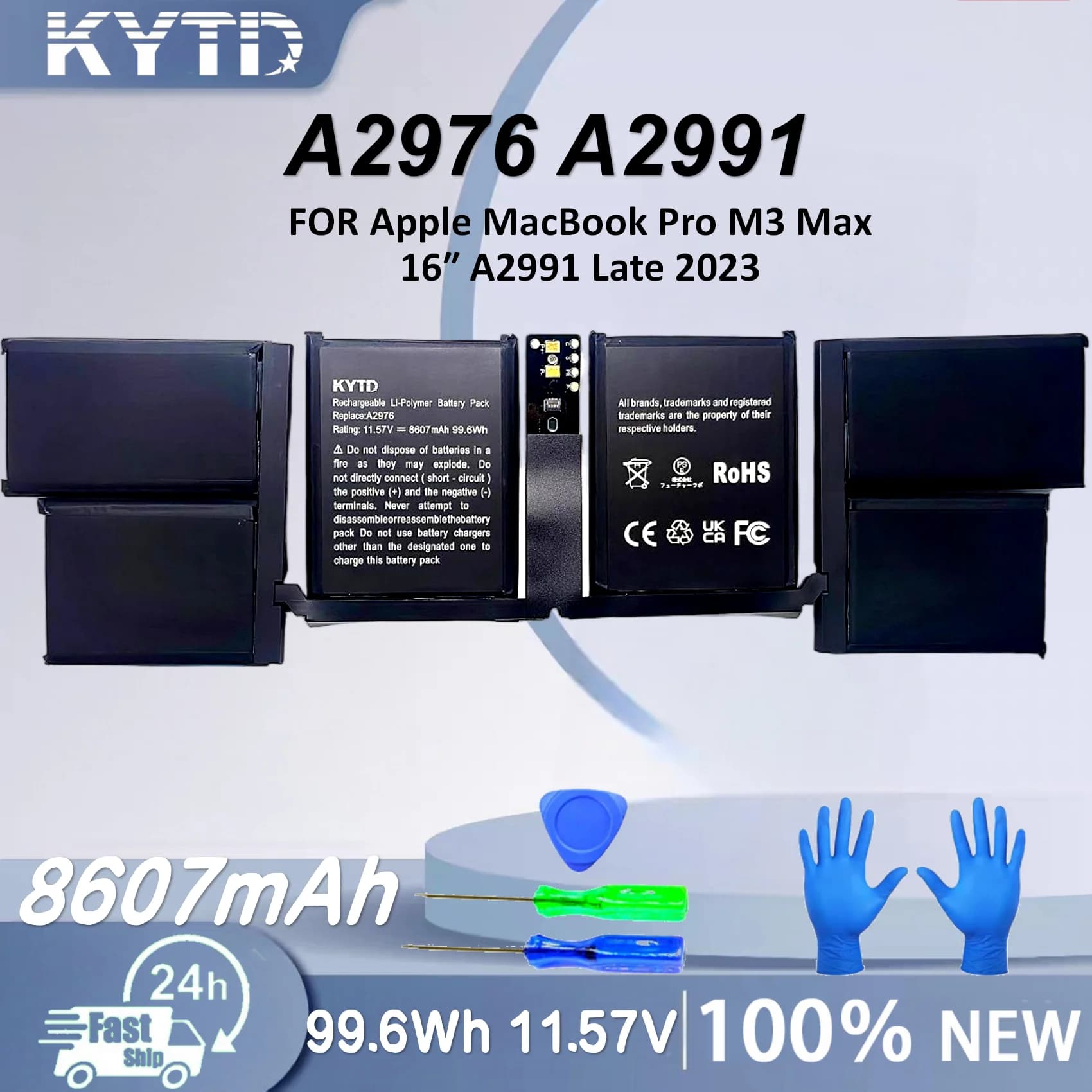 Batteria per laptop KYTD A2976 A2991 11.57V 99.6Wh 8607mAh per Apple MacBook Pro M3 Max 16″ A2991 fine 2023