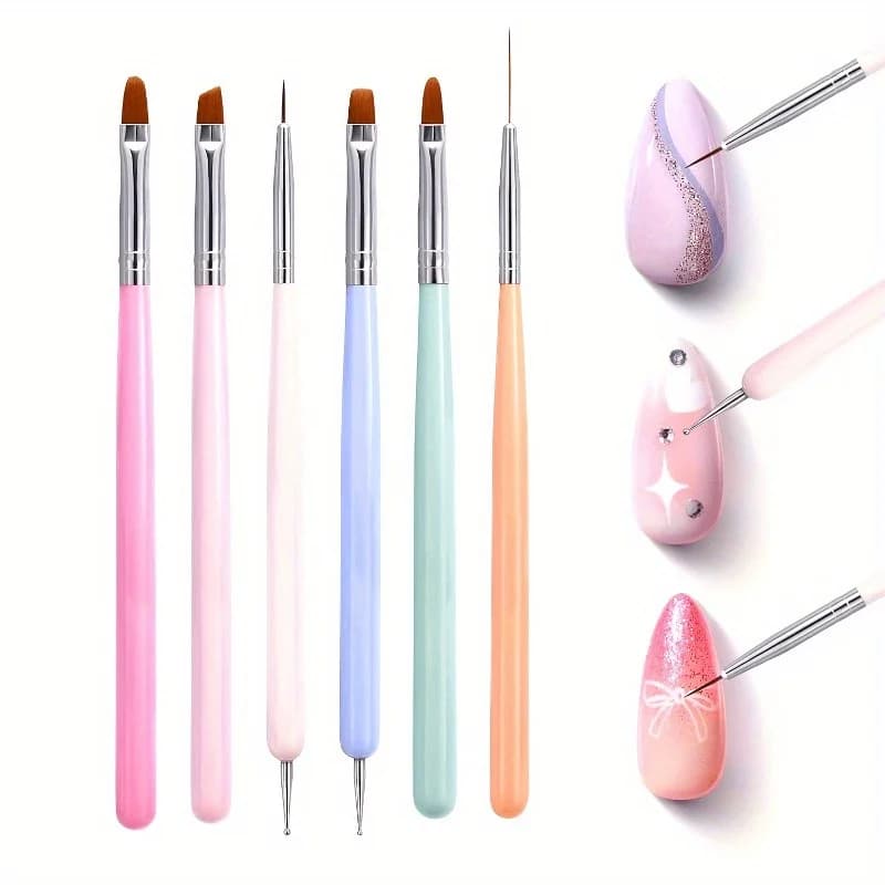6pcs Nails Art Brushes Set Manicure UV Nail Gel Polish Painting Pen Dotting Carving Pen Nail Acrylic Extension Builder Tool