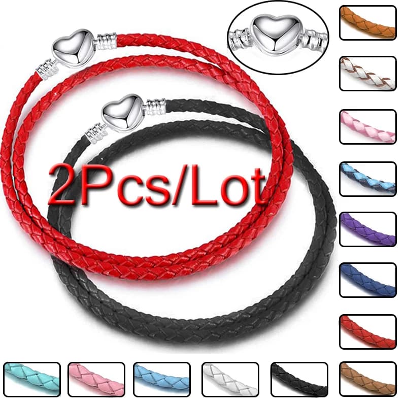 2 pz/lotto gioielli Vintage catena in pelle bracciali misura fai da te fatti a mano perline Charms braccialetto coppie Pulsera gioielli per le donne degli uomini
