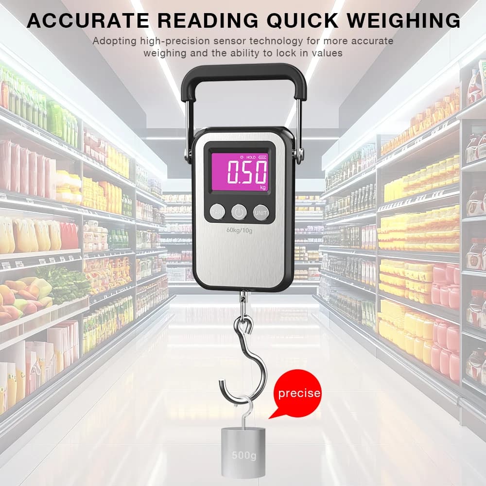 Bilancia digitale portatile da 60 kg/10 g Bilancia elettronica per appendere i bagagli Display LCD ricaricabile Bilancia da pesca