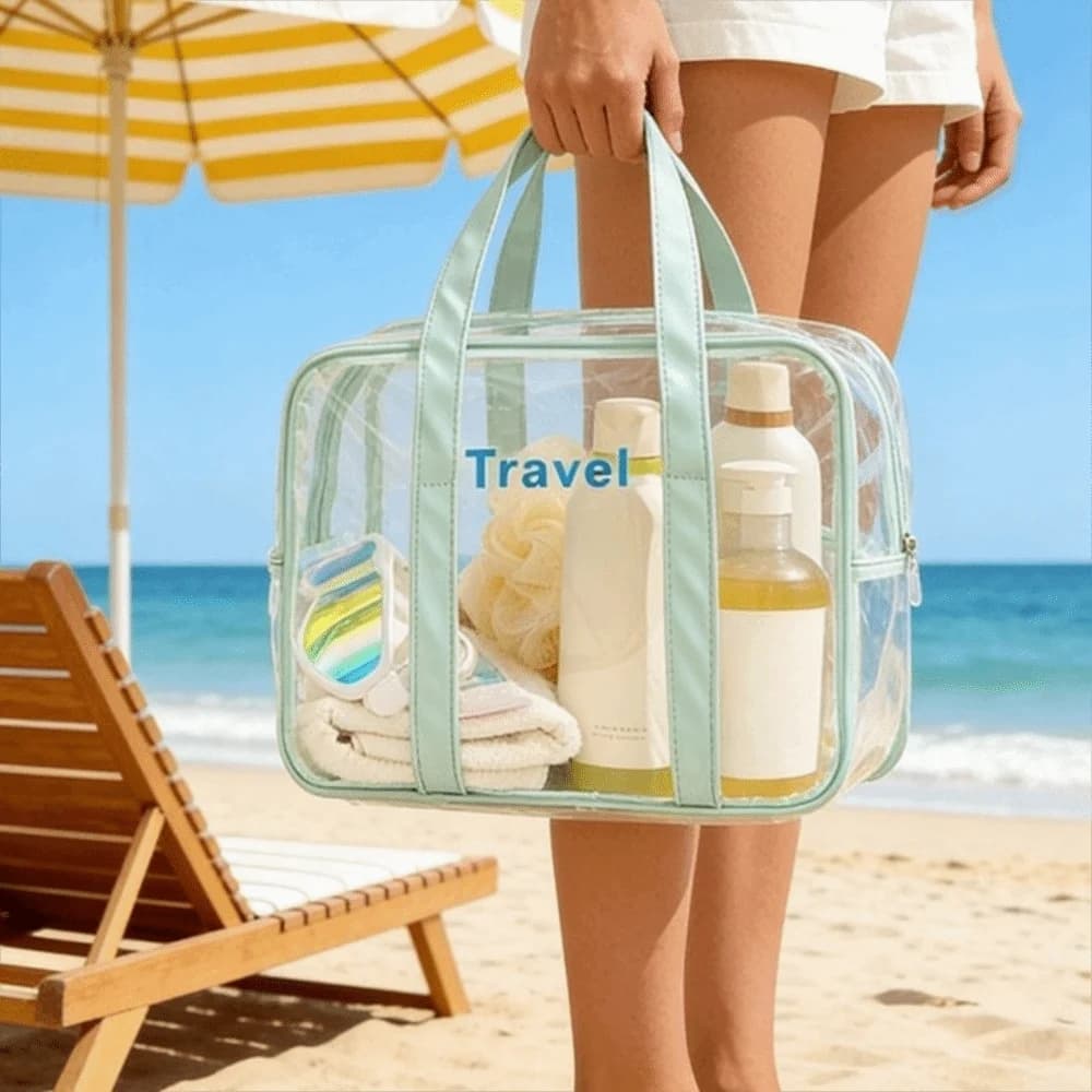 Borsa Cosmetica Trasparente in PVC, Leggera e Capiente, per Allenamento Fitness, Conservazione Scarpe, Lavaggio e Sport all'Aperto