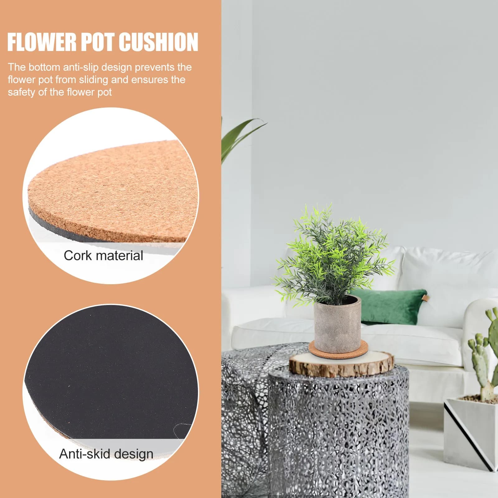2 Pieces Subtle Rolling in cork, Eco-Friendly Mat for Plants, Water Collector for Internal and External Gardening, Plants in Vase, Pots from Flowers