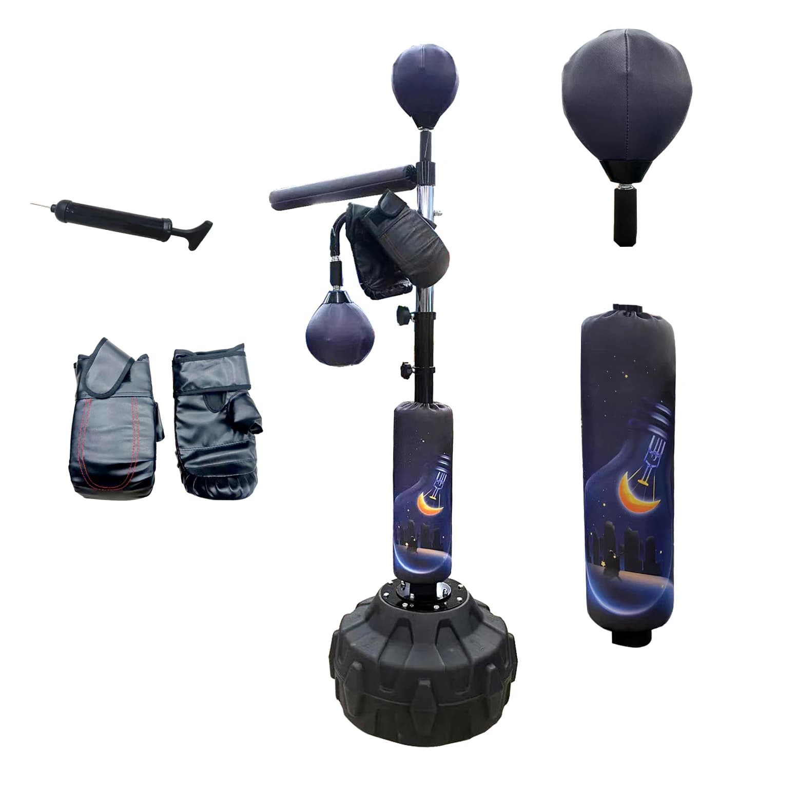 Support set for training with balls and sand bags for self-supporting boxing bags