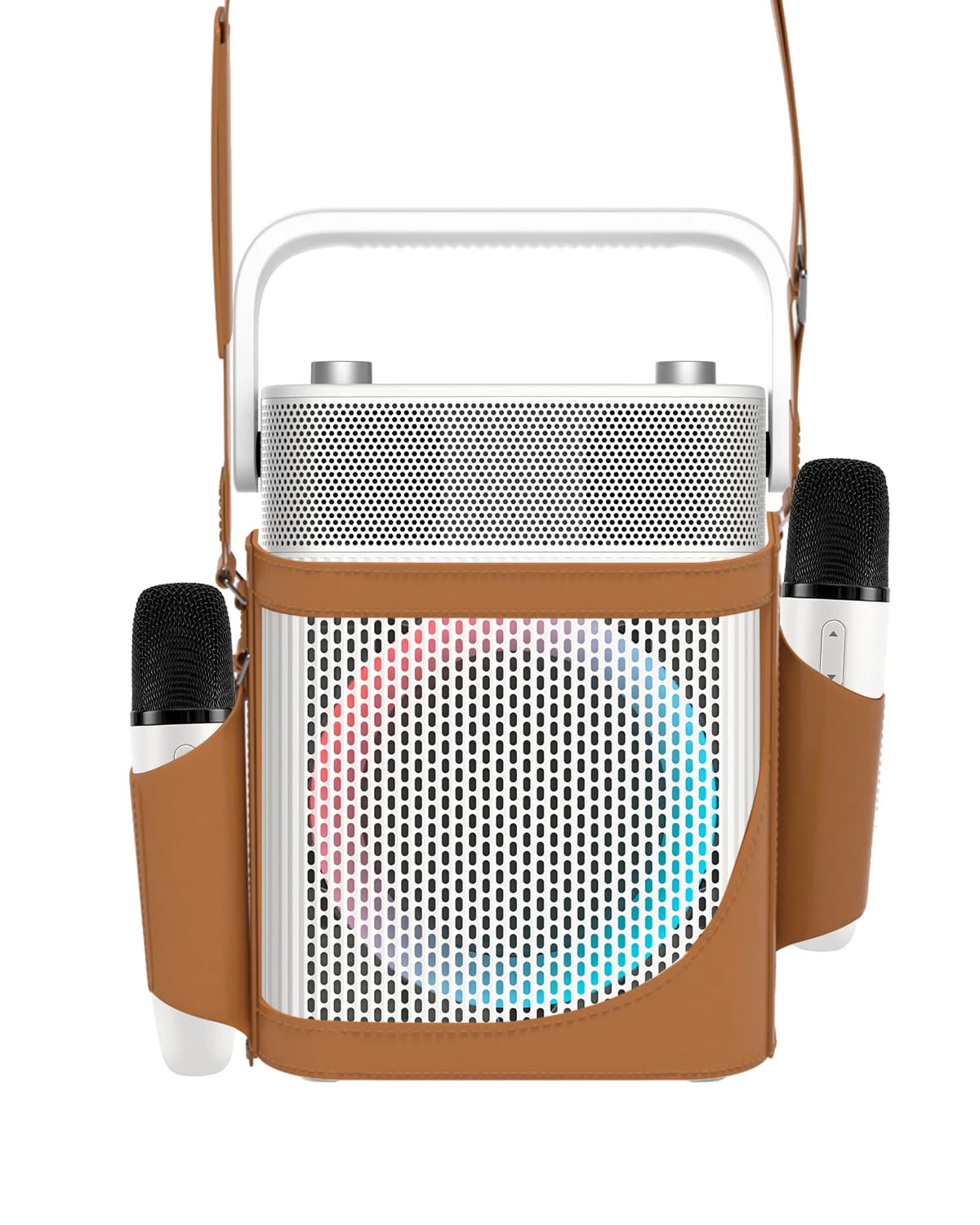 Macchina per karaoke per adulti con 2 microfoni wireless UHF con borsa in pelle, altoparlante Bluetooth portatile impermeabile IPX4