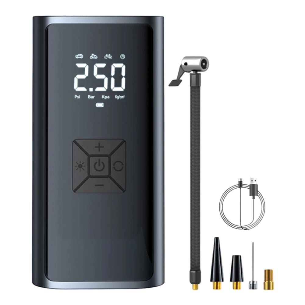 Pompa Elettrica da Viaggio per Gonfiaggio Pneumatici, Gonfiatore Digitale con Batteria da 2000mAh, Ricarica Type-C, Display LCD, Design Senza Fili