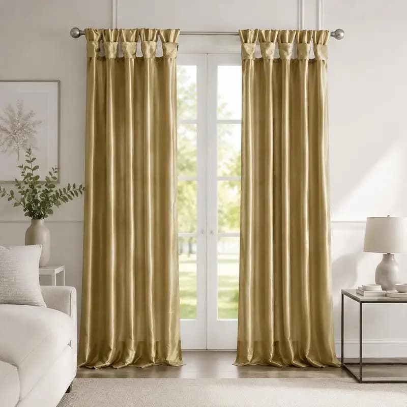 1PCS Linen Textured Twist Tab Curtain Panel 50x84 Inch, Polyester Faux Silk Fabric with Lining, Semi Blackout Thermal Insulated Drapes for Living Room Bedroom, Bronze