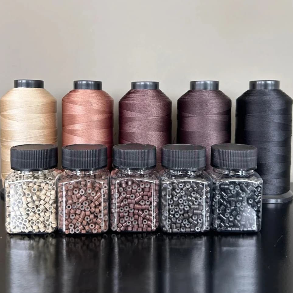 Filo per tessitura legato in nylon Filo di trama in nylon per kit per tessitura dei capelli Micro anello in silicone Perline per estensioni dei capelli Parrucca da cucire