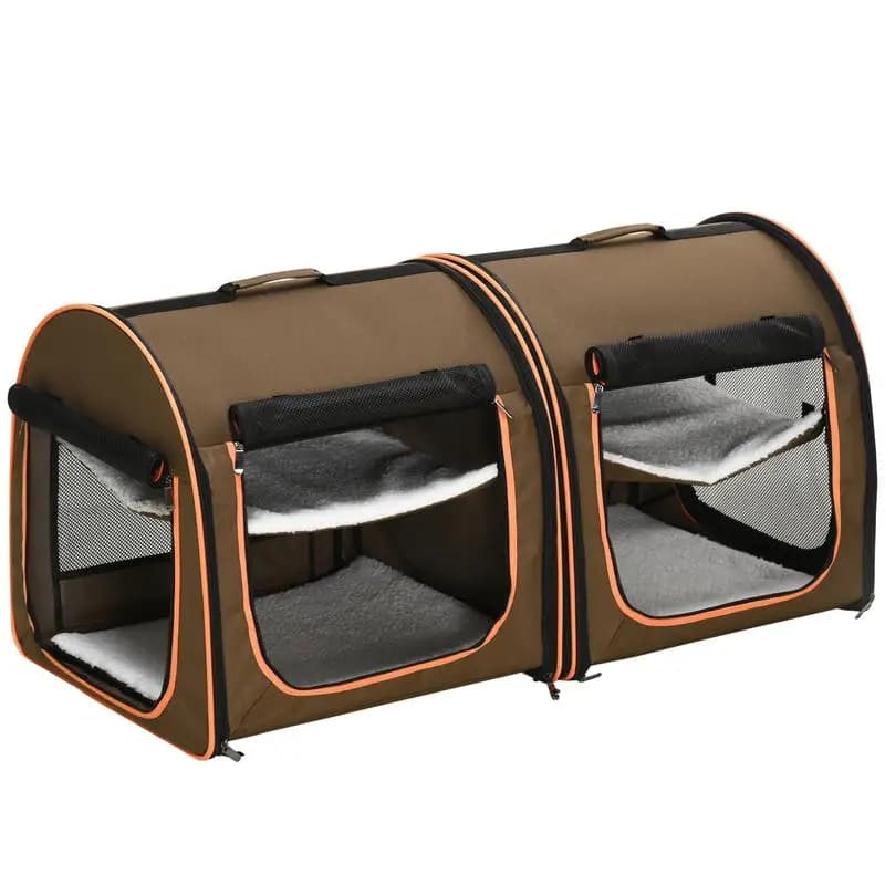 Porta gatti portatile da 39" con lato morbido con divisore, doppi scomparti, cuscini morbidi e custodia, marrone, ideale per i viaggi e
