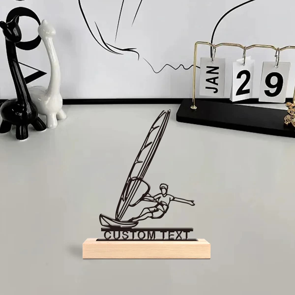 1pc Interesting Metal Desktop Decoration Customizable Content With Wooden Base Bar Decoration, Holiday Gifts