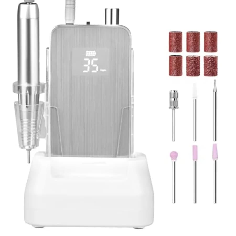 Trapano per Unghie Portatile 2-in-1 Ricaricabile, 35000 RPM, Motore Senza Nucleo per Unghie in Acrilico e Gel, Manicure e Pedicure, Uso Professionale e Domestico