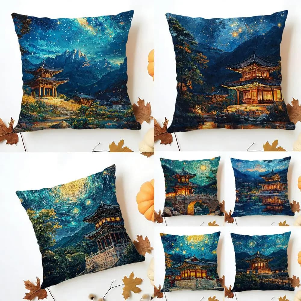 Korea Foguo Temple Cushion Cover Washable Linen comfort Soft for Sofa Bed Cozy Home Room Decor
