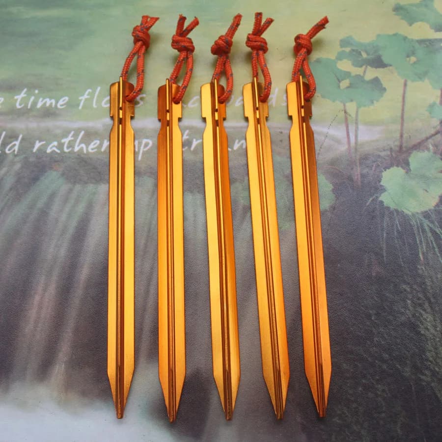 5/10Pack 18cm Aluminum Tent Stakes V Shape Triple Sided Pegs with Reflective Cord for Camping Tarp Awning