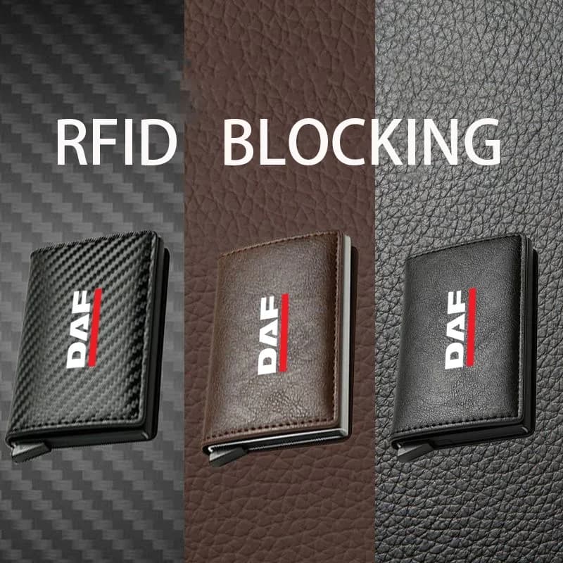 Portacarte di Credito RFID in Pelle e Fibra di Carbonio, Portafoglio Trifold Nero Magico per Uomo, Accessori Interni per Auto DAF XF 95 CF LF VAN