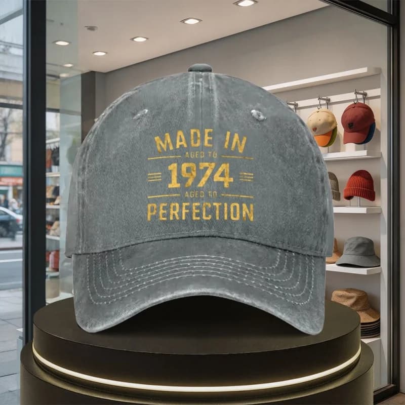 An Outdoor Casual Trendy Baseball Cap, a Sporty Fashionable Snapback Hat with 1974 Vintage English Lettering, Unisex, Suitable f