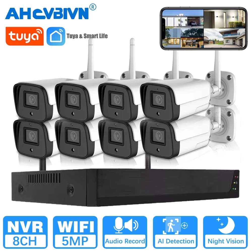 Tuya PTZ video surveillance camera system with NVR wireless WiFi set of 5 MP Smart Life outdoor CCTV security cameras