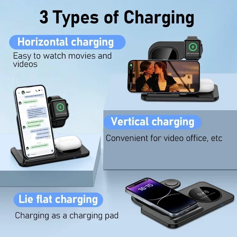 3 in 1 Wireless Charger Stand For iPhone 12-17 Pro Max For Apple Watch 1-10 Ultra For AirPods Fast Charge Home Office Daily Use