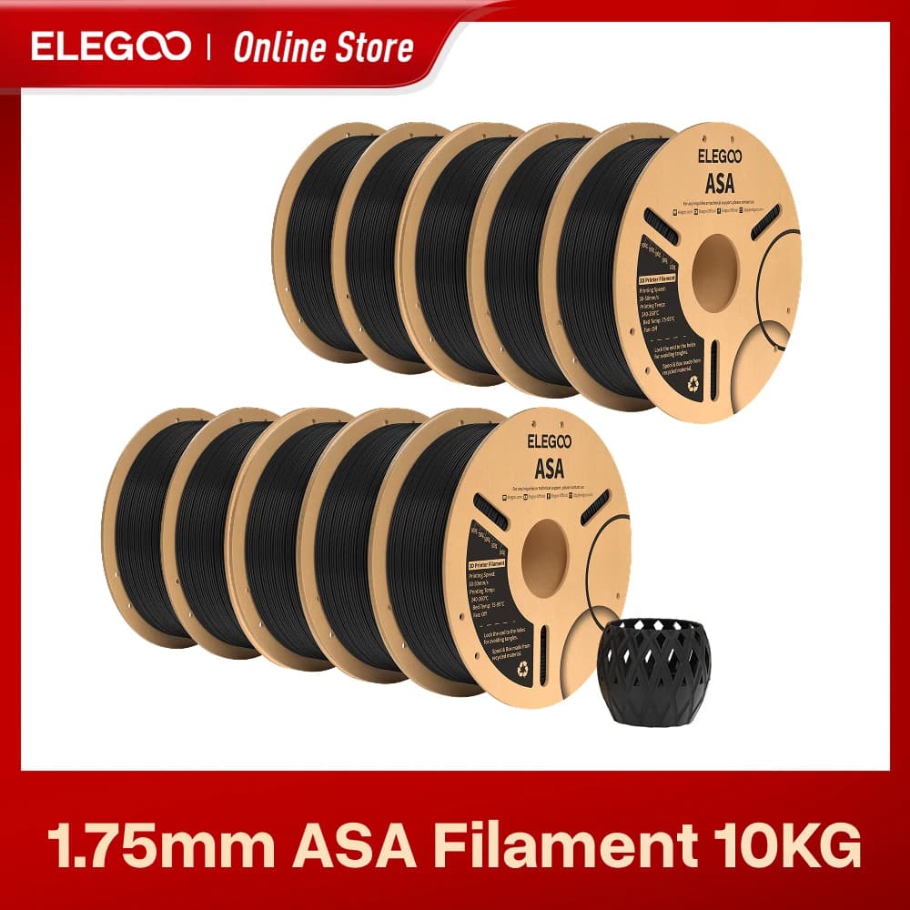 ELEGOO ASA Filament 1,75 mm 1 kg, UV-resistant 3D printer filament and atmospheric agents Perfect for external functional parts 1 kg Black White