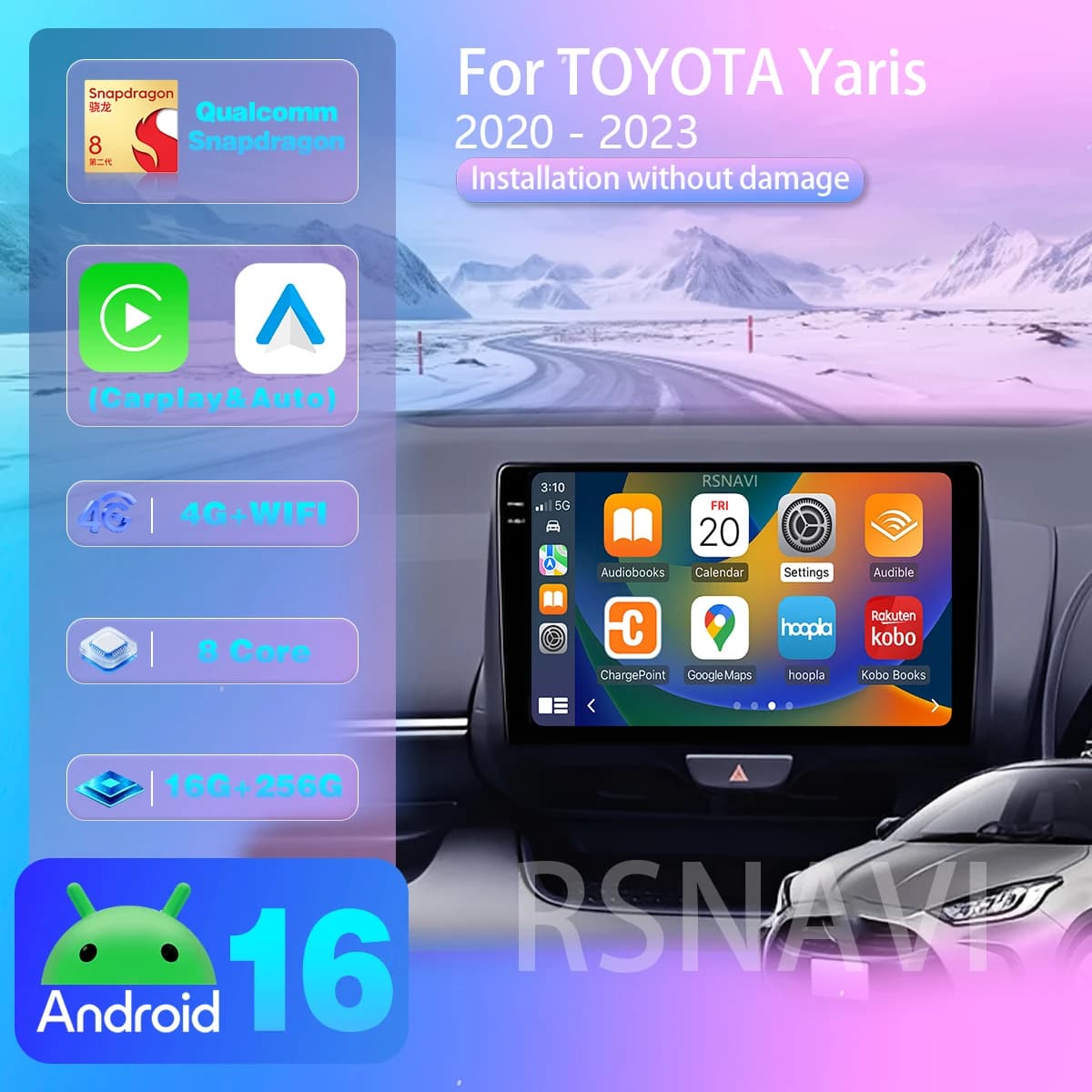 Android 16 For TOYOTA Yaris 2020-2023 Carplay Auto Qualcomm Car Radio Player DVD BT video DSP Stereo Multimedia 2din Head Unit