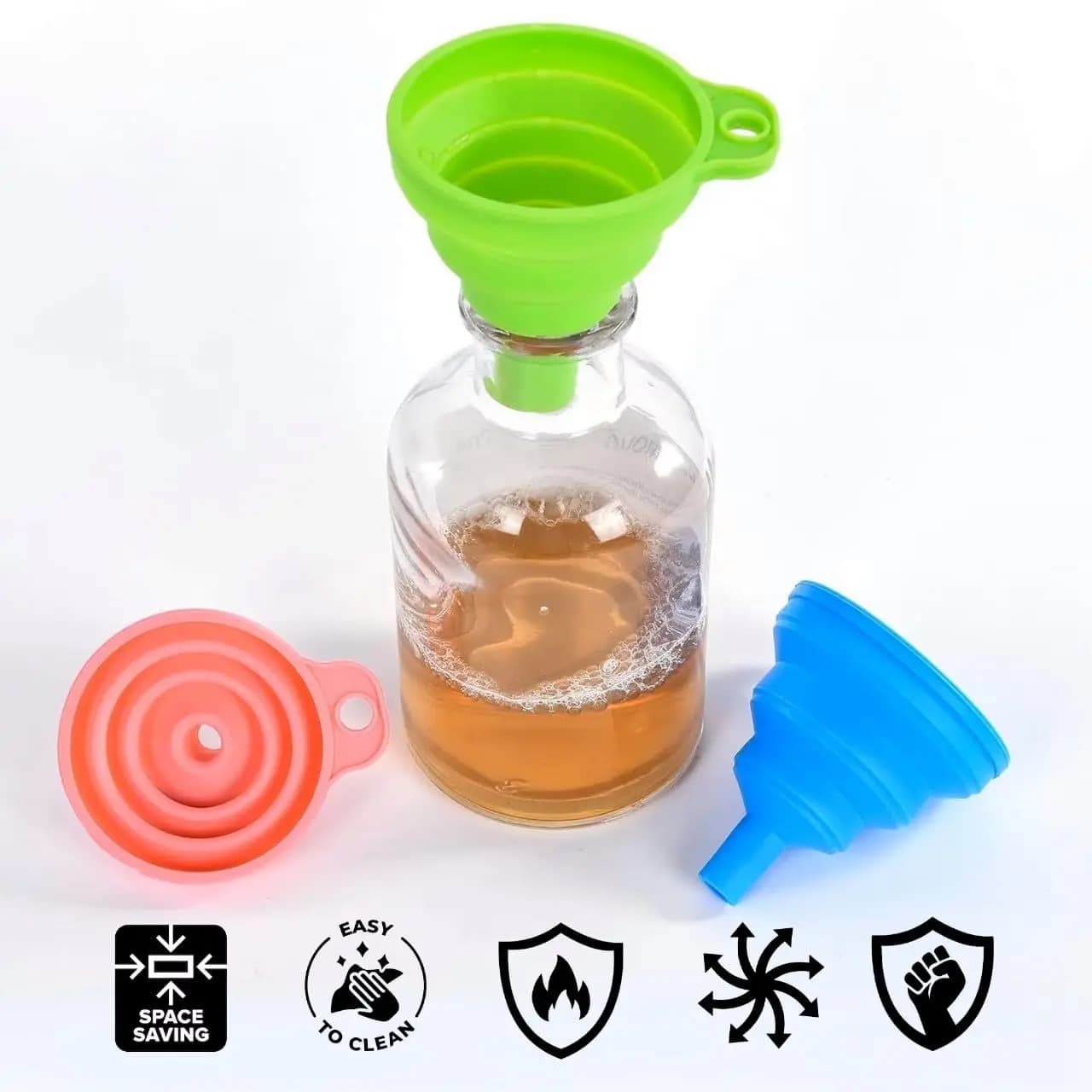 Foldable Silicone Funnel Set – Collapsible Small & Large Funnels for Kitchen, Water Bottles & Liquid Transfer (Random Color)