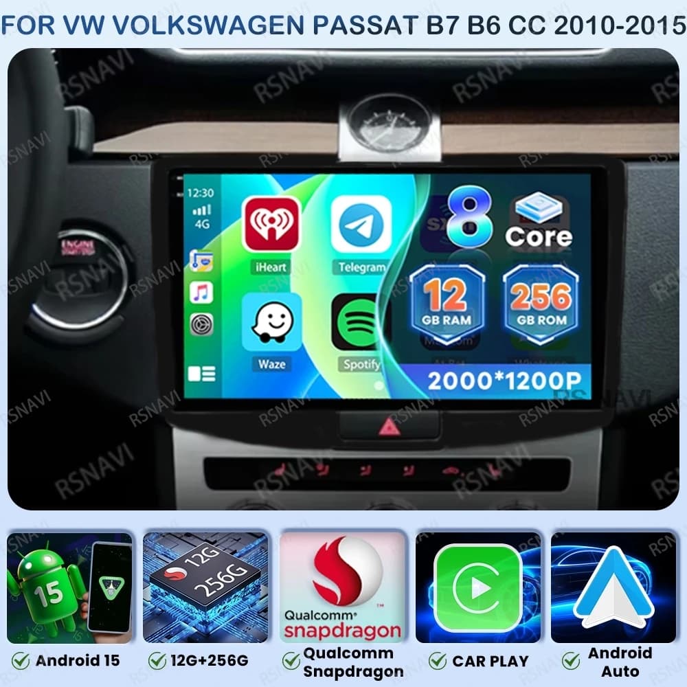 Android 15 Car Radio For VW Volkswagen Passat B7 B6 CC 2010-2015 Head Unit 4G LTE Multimedia Navigation GPS Qualcomm BT QLED DSP