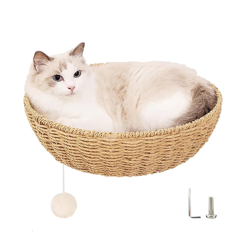 Amaca tessuta per alberi per gatti, tappetino staccabile e lavabile, con palla sospesa e strumenti di installazione, accessori per alberi per gatti