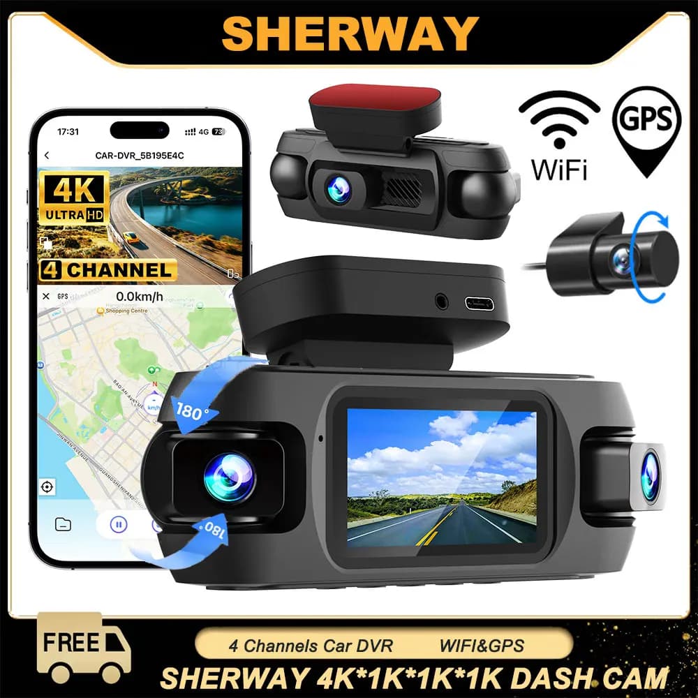 4K 4-channel dashboard camera for car 360 ° Dashcam 4 lenses 1080p front left right back DVR for car integrated GPS WDR night vision camera