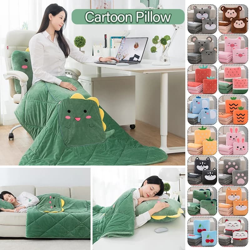 2In1 Peluche Cartone Animato Cuscino Coperta da Viaggio Trapunta Pieghevole Auto Ufficio Pisolino Divano Home Hotel Decor per l'Autunno Inverno Caldo