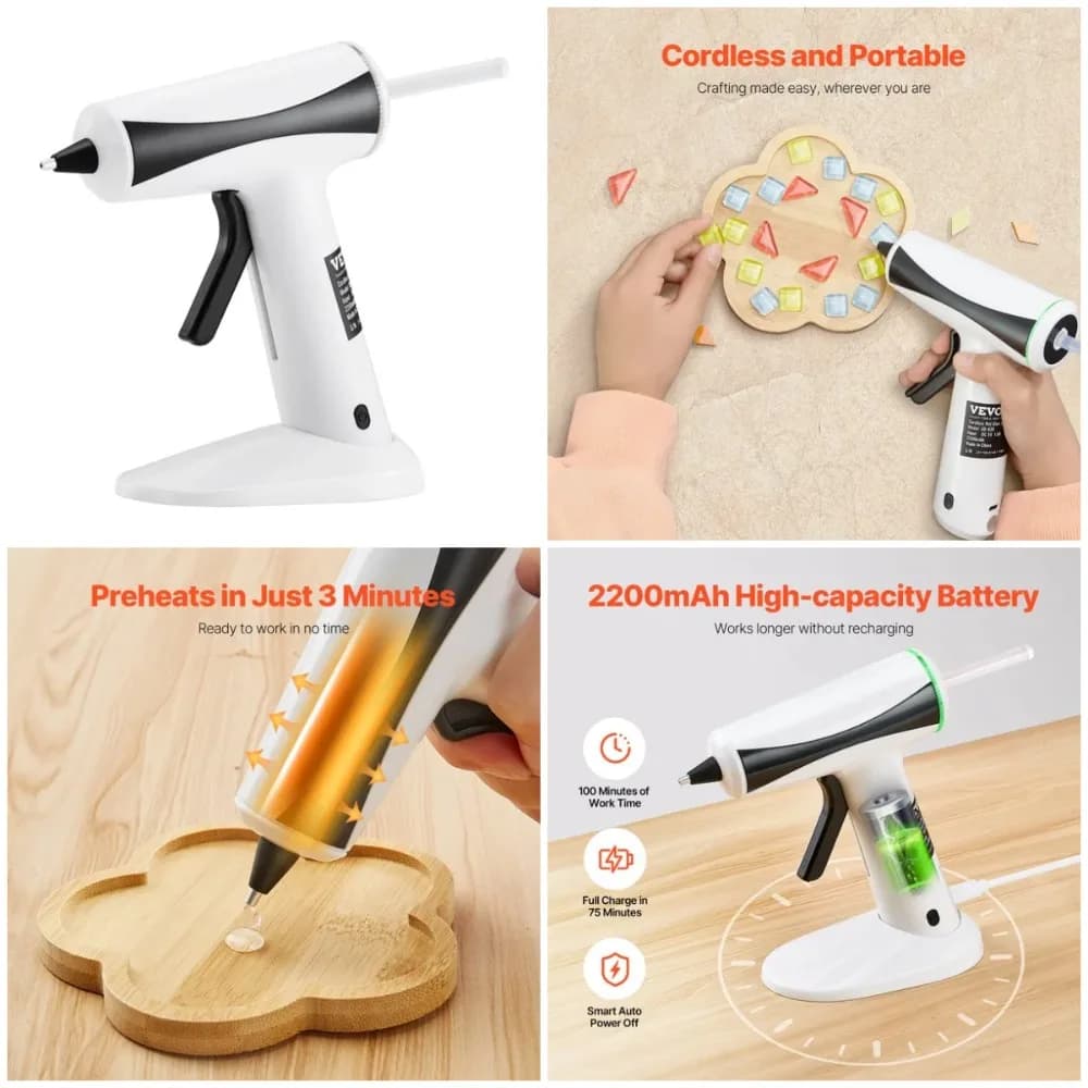 Pistola per colla a caldo ricaricabile con batteria da 2200 mAh, kit mini pistola per colla wireless a riscaldamento rapido, 20 stick di colla, per artigianato, fai da te, Ho