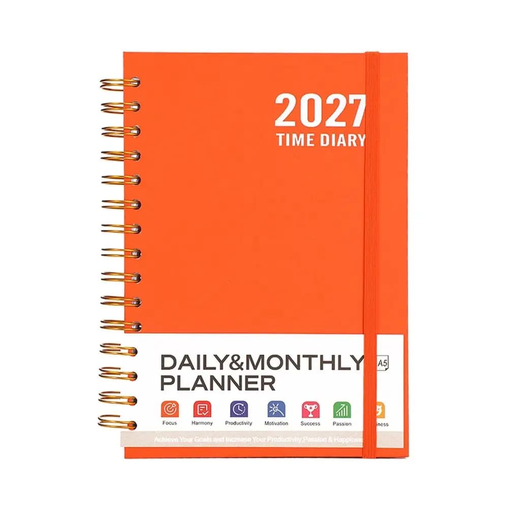New A5 2027 Schedule Planner English with Elastic Band Daily Notepad Spiral Notebook 336 Pages To Do List Notebook Work