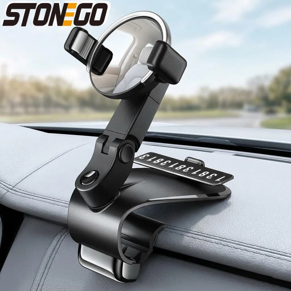 Universal Car Phone Holder Adjustable Dash Mount 1200 Degree Rotation Safe Grip for Smartphones Black Green Auto Accessory