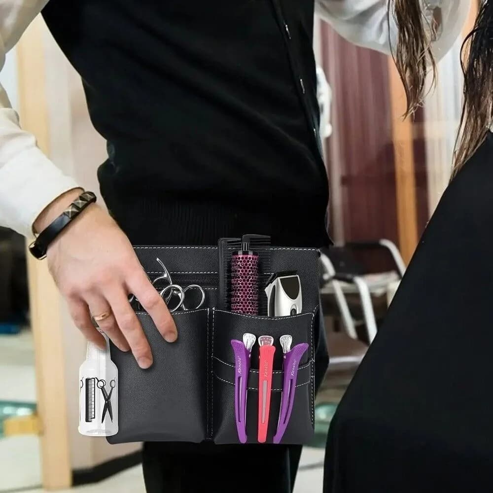 Borsa per forbici per capelli in pelle PU Borse per fondina per parrucchiere rimovibili portatili Portautensili per barbiere Cintura per salone Hipster Marsupio per barbiere