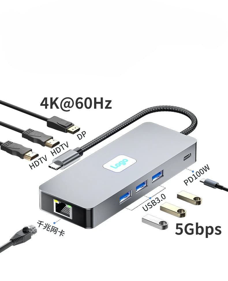 Docking station USB C HUB 8 in 1 Display triplo 4K Doppio HDMI DP 5 Gbps USB3.0 PD 100 W SD/TF per MacBook Pro Air Dell XPS