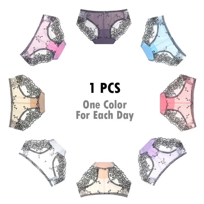 1 Pack Women Embroidered Mesh Lace Briefs, Sexy Sheer Panties, Breathable Lightweight Summer Daily Intimates Underwear 097