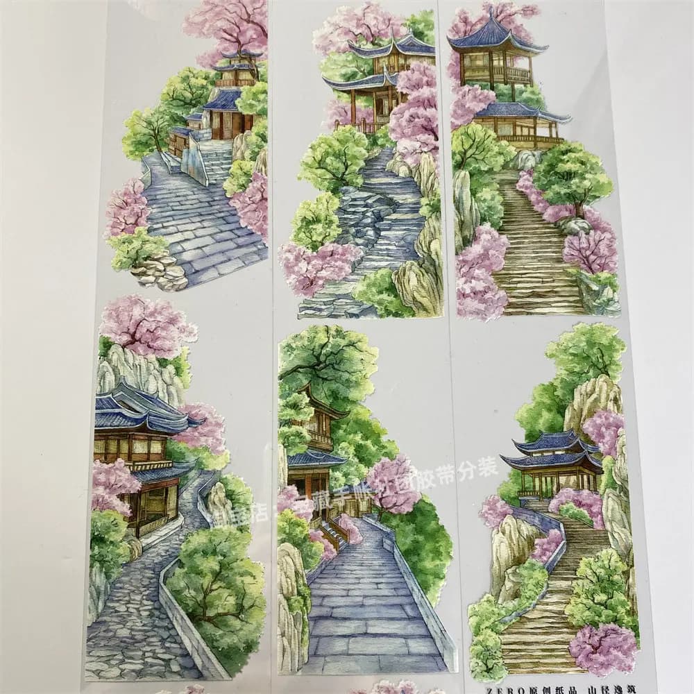 Journal washi pet tape a203 mountain path yizhu zero ancient loft stone steps PET scrapbooking collage sticker scene