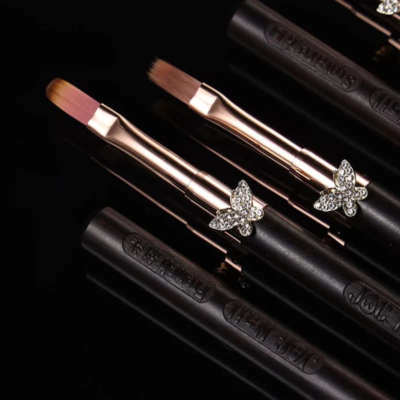 1/12PCS Butterfly Buckle Round Wood Handle Nail Art Brush Painting Line Pen Liner Gradient Flat Round French Manicure Tools
