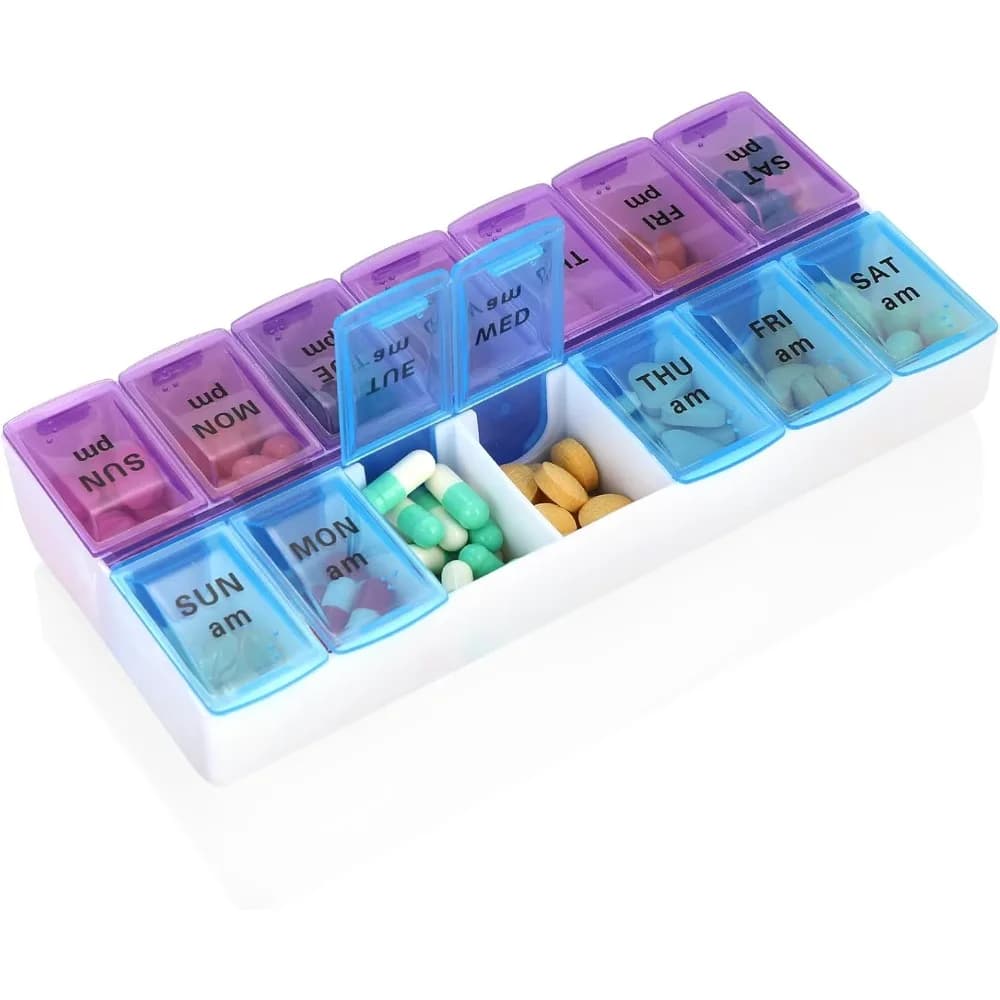 Organizzatore Settimanale di Pillole AM PM, Portapillole 7 Giorni Mattina e Sera, Contenitore per Vitamine da Viaggio Facile da Aprire Senza BPA per Anziani