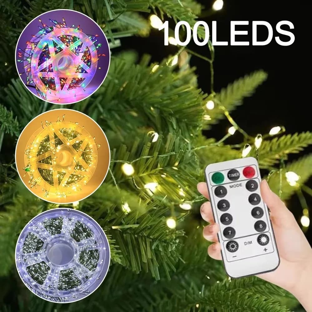100LEDs Cluster Firecracker String Lights 3 meter Length Green Cable Copper Wire Lights USB with Remote Lights Chain