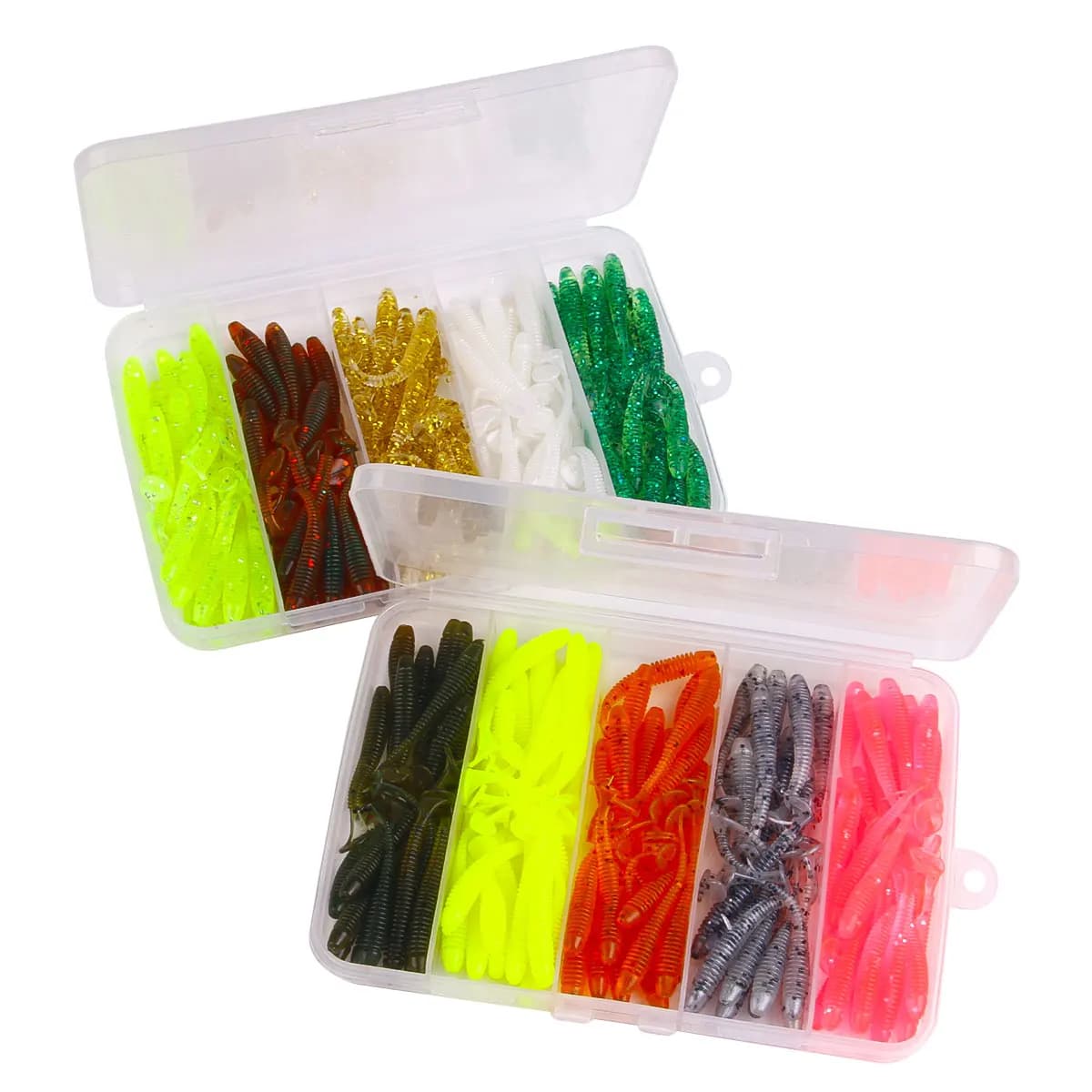 Kit of 100 pieces of soft bait in 4,5 CM Silicone with Coda a T, Artificial baits for fishing of Carpe, Persici e Lucci