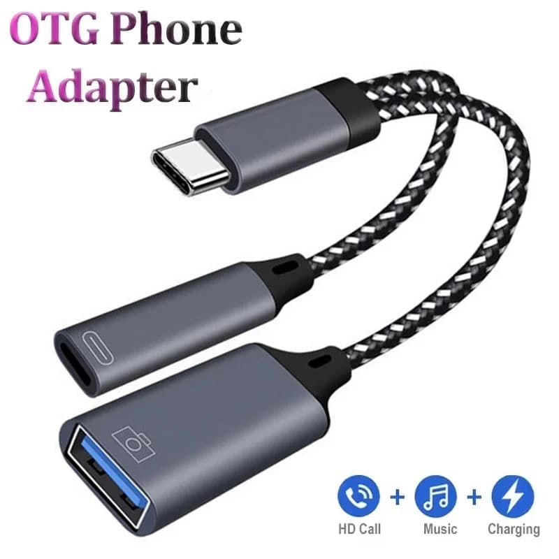2 In 1 Type C OTG Charging Adapter Cable Type C to USB Data Converter With PD Charge Port For iPhone Huawei Xiaomi Laptop Tablet