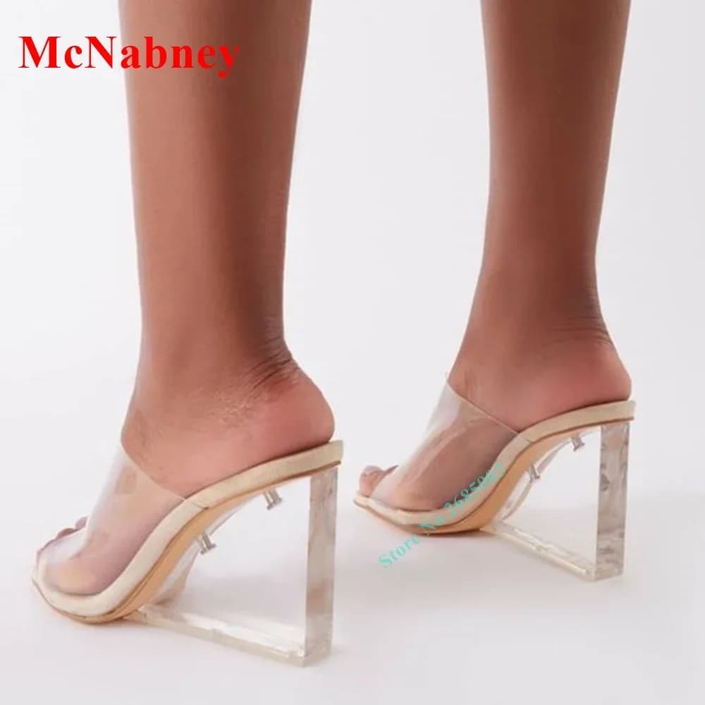 Nuove scarpe con zeppa in cristallo trasparente da donna punta aperta sandali in PVC trasparente pantofola Slip On scarpa estiva abito da festa pantofola tacco alto